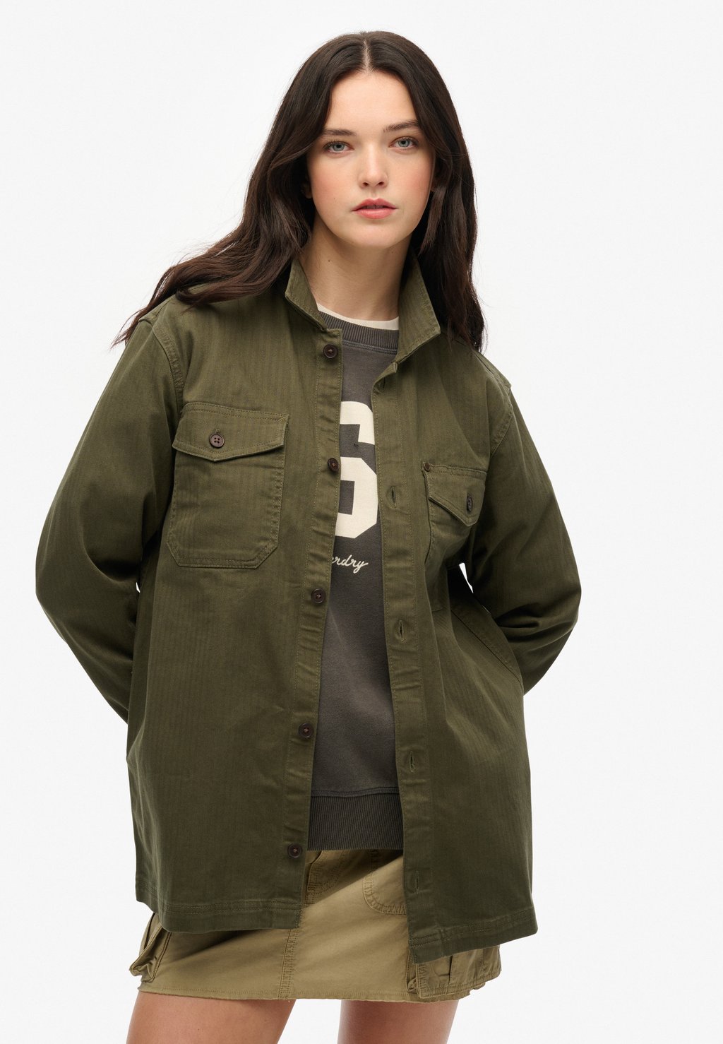 Блузка на пуговицах Superdry, хаки
Блузка на пуговицах Superdry, хаки