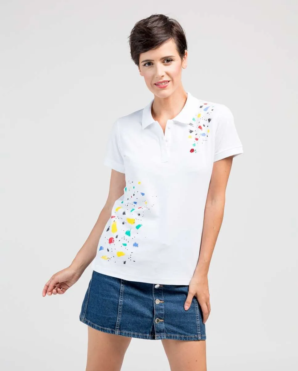 Женская рубашка-поло из пике с цветным принтом De la Roca, белый
Женская рубашка-поло из пике с цветным принтом De la Roca, белый