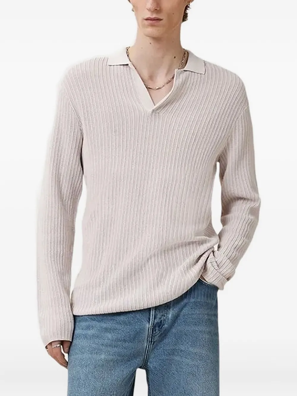 Ребристый свитер с воротником-поло AllSaints, нейтральный
Ребристый свитер с воротником-поло AllSaints, нейтральный