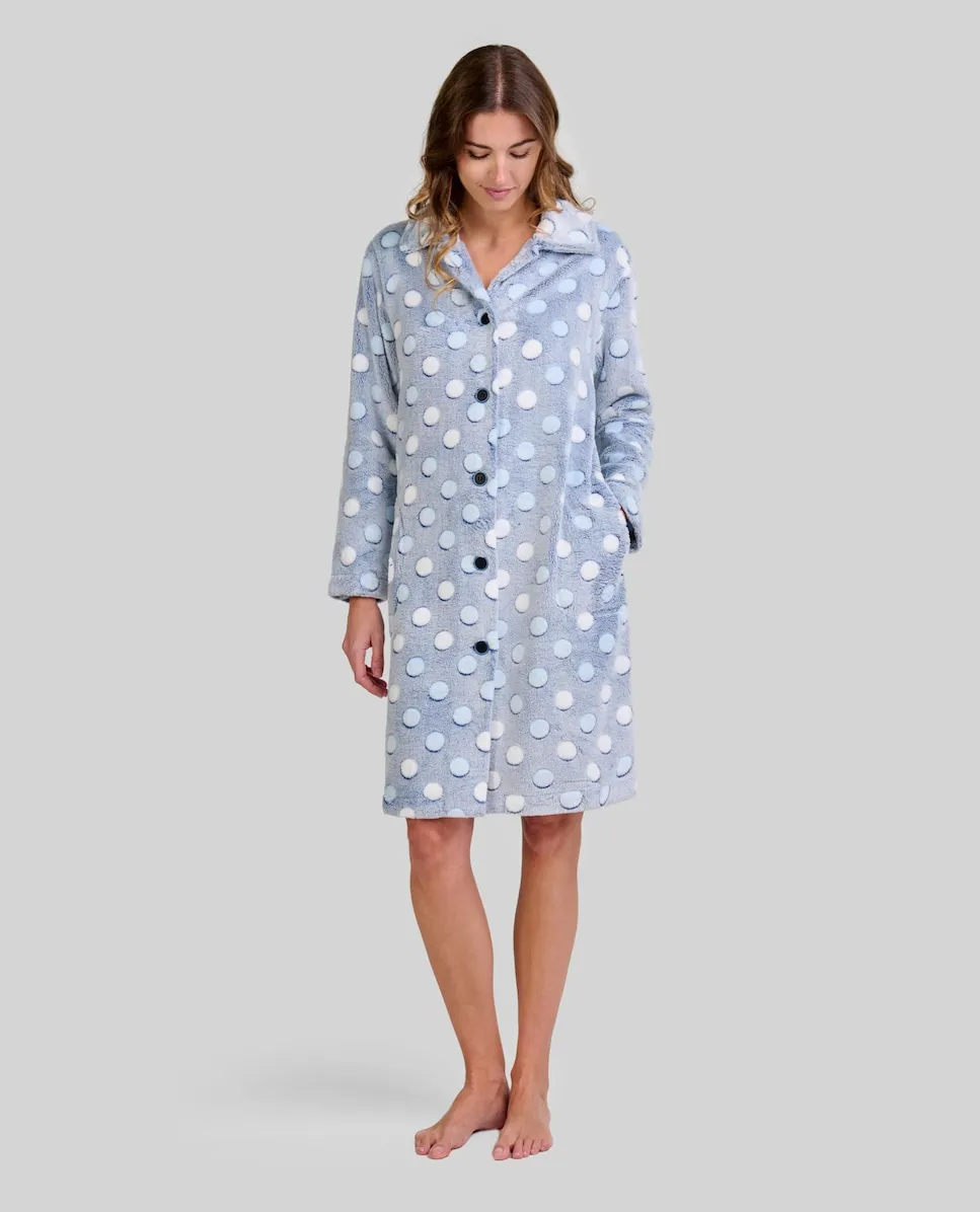 Женский халат в горошек на пуговицах Lohe, небесно-голубой
Женский халат в горошек на пуговицах Lohe, небесно-голубой