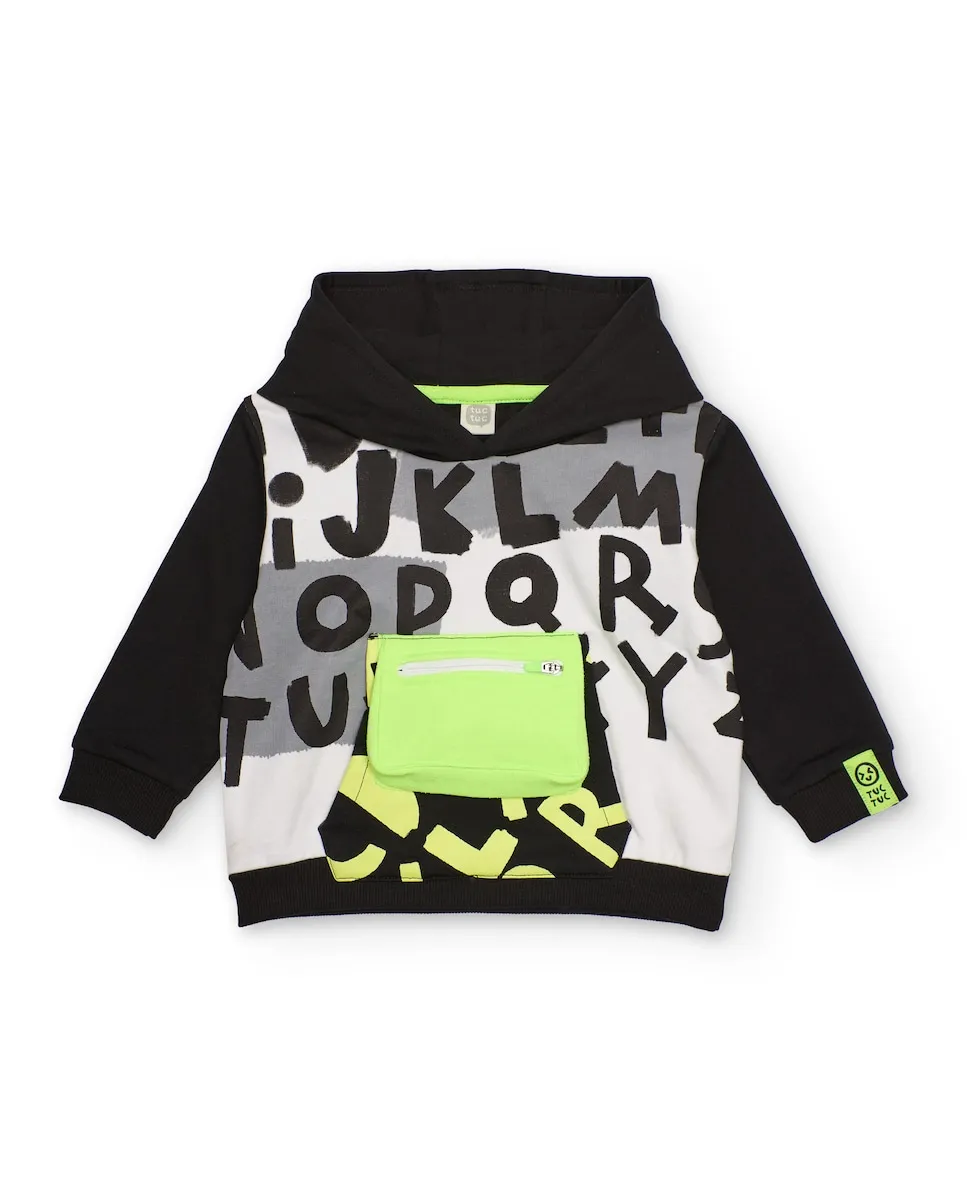 Белая и черная детская толстовка с капюшоном с принтом букв и зеленым карманом Tuc tuc
Белая и черная детская толстовка с капюшоном с принтом букв и зеленым карманом Tuc tuc