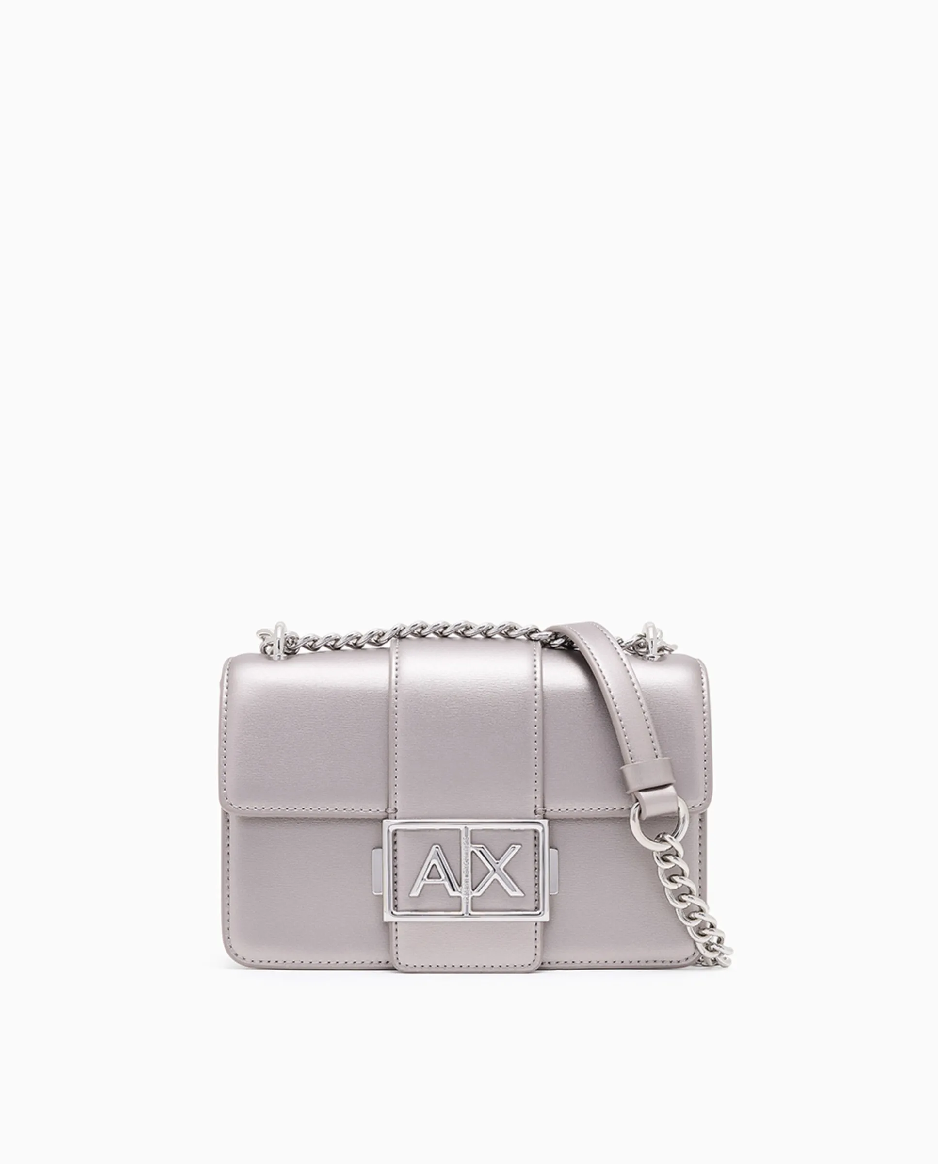 Женская сумка кросс-боди "Джоди" малого размера с клапаном и цепочкой Armani Exchange, серебряный 
Женская сумка кросс-боди "Джоди" малого размера с клапаном и цепочкой Armani Exchange, серебряный