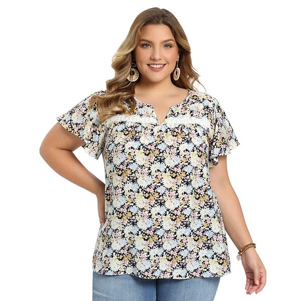 Летний топ для женщин Plus size с цветочным принтом, вырезом-лодочкой, кружевной отделкой и рукавами-фонариками Grace & Grandeur, Black
Летний топ для женщин Plus size с цветочным принтом, вырезом-лодочкой, кружевной отделкой и рукавами-фонариками Grace & Grandeur, Black