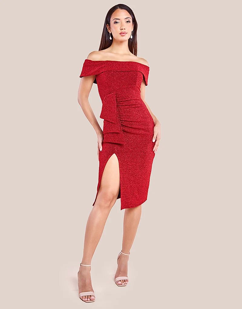 Блестящее платье-миди с бардо и оборками-водопадами красного цвета Goddiva
Блестящее платье-миди с бардо и оборками-водопадами красного цвета Goddiva