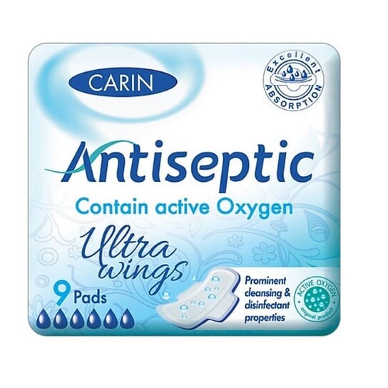 Ультратонкие гигиенические прокладки с крылышками 9 шт. Carin Antiseptic Ultra Wings
Ультратонкие гигиенические прокладки с крылышками 9 шт. Carin Antiseptic Ultra Wings