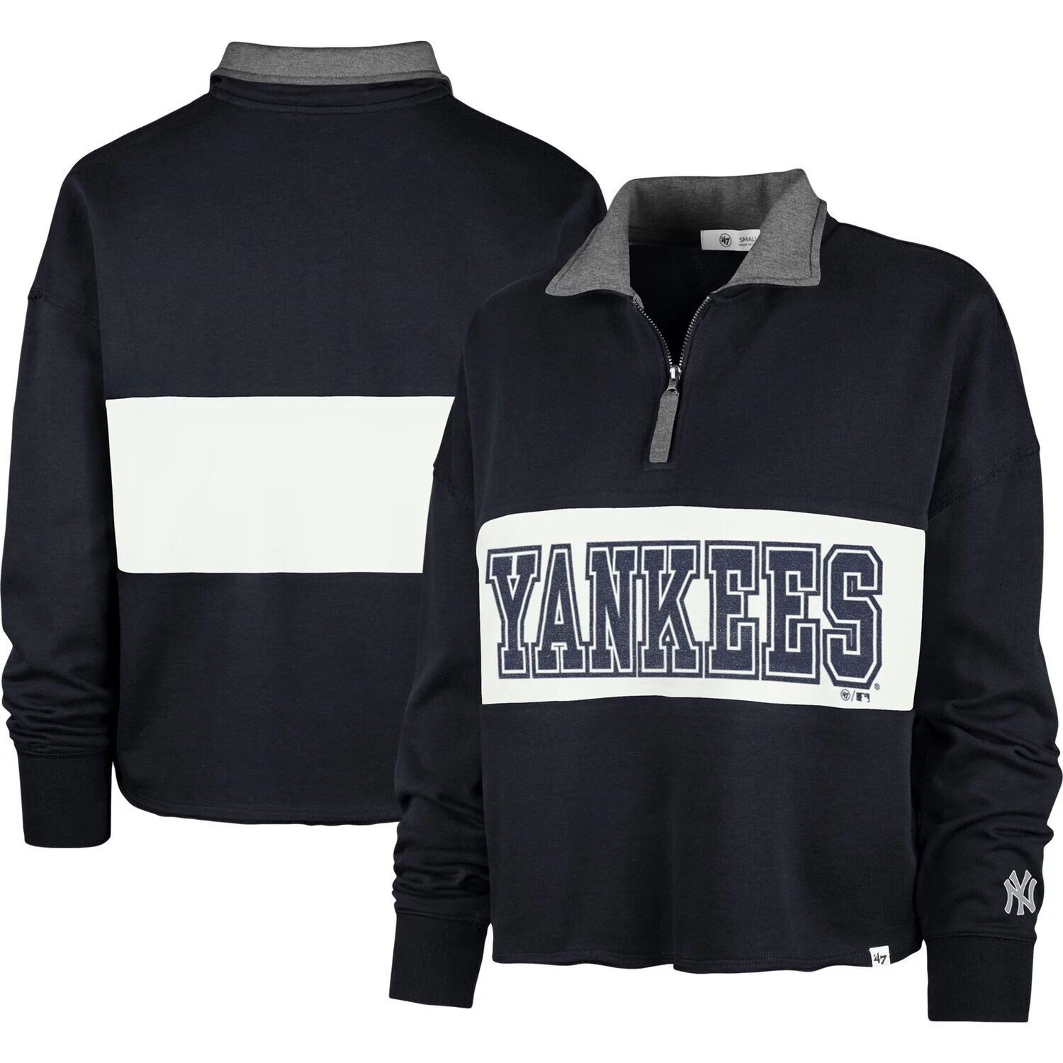Женский темно-синий укороченный топ с молнией четверти New York Yankees Remi '47
Женский темно-синий укороченный топ с молнией четверти New York Yankees Remi '47