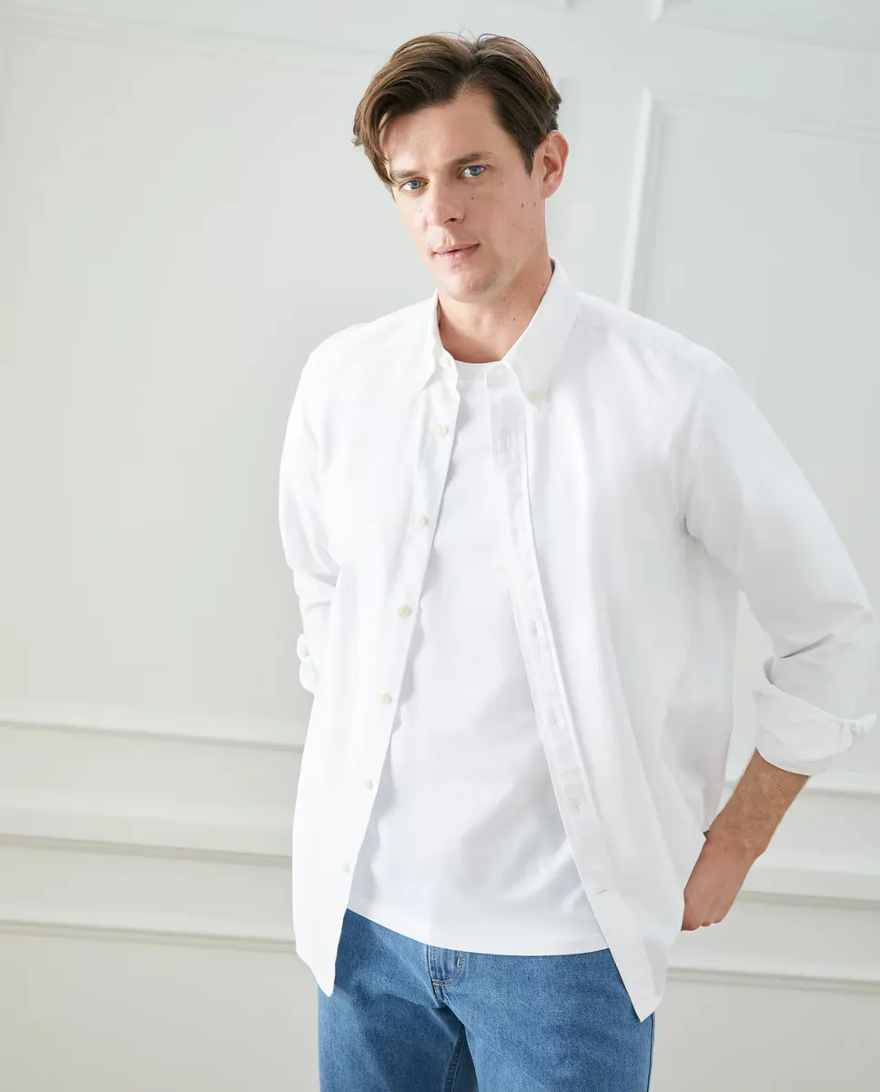 Мужская спортивная оксфордская рубашка классического кроя Emidio Tucci, белый 
Мужская спортивная оксфордская рубашка классического кроя Emidio Tucci, белый