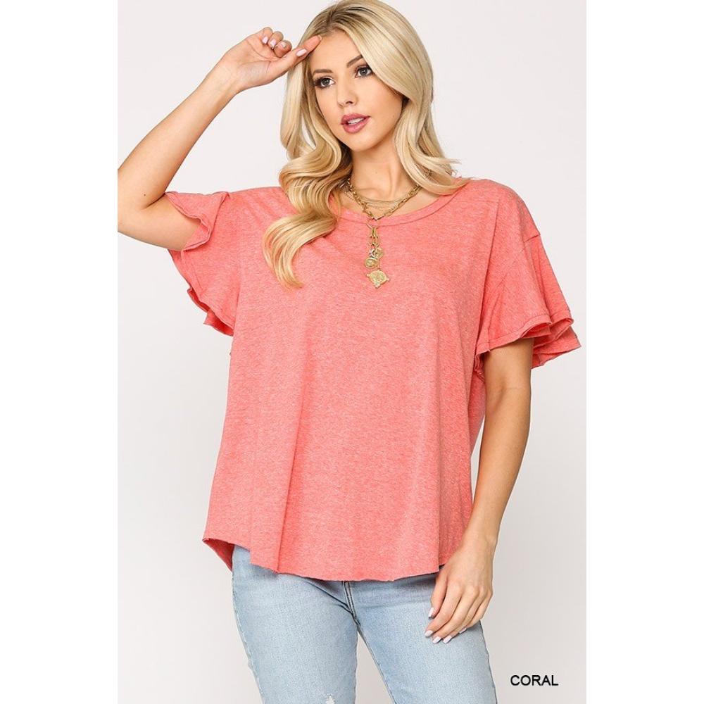 Однотонный топ с круглым вырезом, оборками на рукавах и круглым подолом FASHNZFAB, цвет coral
Однотонный топ с круглым вырезом, оборками на рукавах и круглым подолом FASHNZFAB, цвет coral