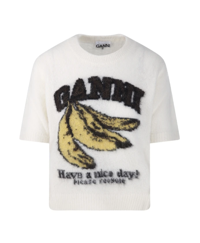 Футболка с графическим принтом из ворсистой альпаки Ganni, белый
Футболка с графическим принтом из ворсистой альпаки Ganni, белый