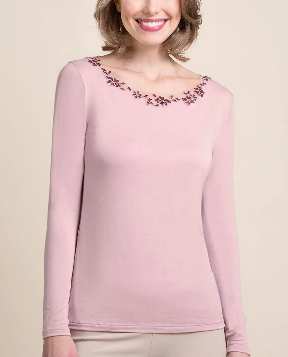 Женская нижняя майка с длинным рукавом и вышивкой из тюля Vittoria B. Intimo, светло-розовый 
Женская нижняя майка с длинным рукавом и вышивкой из тюля Vittoria B. Intimo, светло-розовый