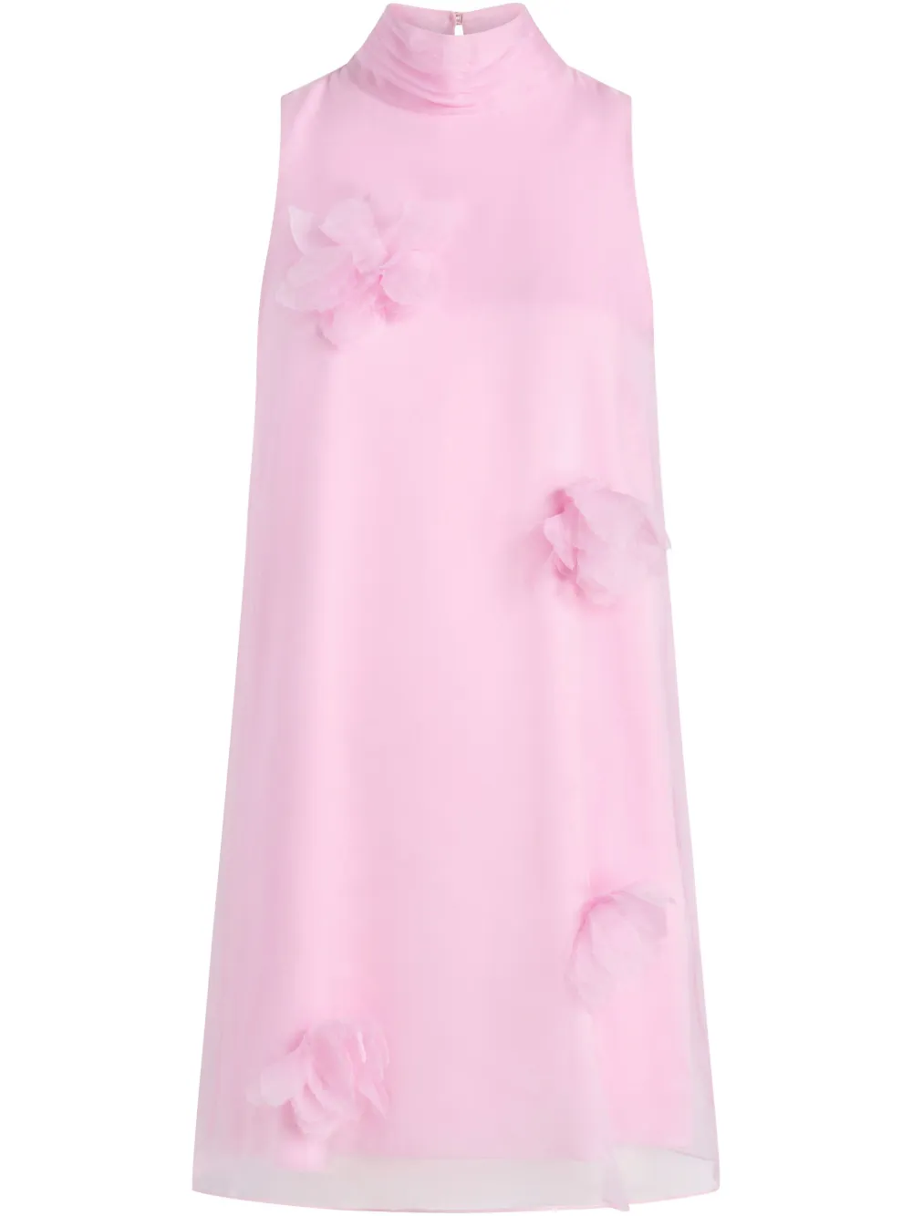 Платье с высоким воротником и цветочной аппликацией Cinq A Sept, розовый 
Платье с высоким воротником и цветочной аппликацией Cinq A Sept, розовый