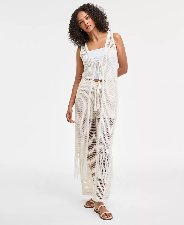 Женский вязаный крючком жилет, топ и брюки Bar III, белый
Женский вязаный крючком жилет, топ и брюки Bar III, белый