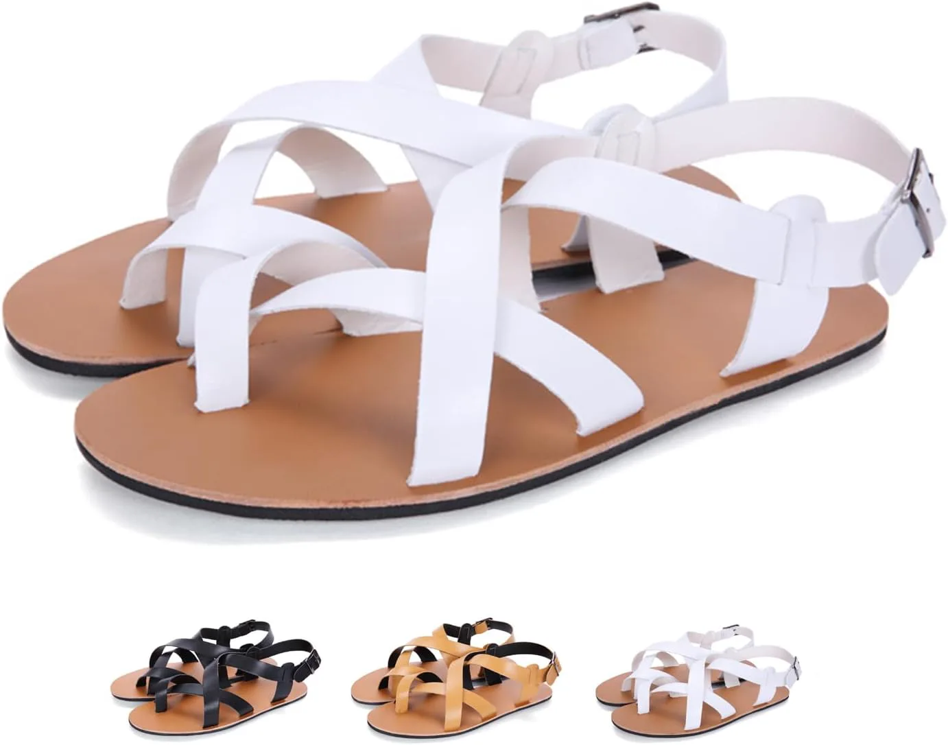 Мужские кожаные сандалии-гладиаторы с ремешком и вырезами, регулируемый пряжкой, летние повседневные сандалии с перекрестными ремешками, низкие плоские римские сандалии для улицы и пляжа Zeberfi, белый
Мужские кожаные сандалии-гладиаторы с ремешком и вырезами, регулируемый пряжкой, летние повседневные сандалии с перекрестными ремешками, низкие плоские римские сандалии для улицы и пляжа Zeberfi, белый