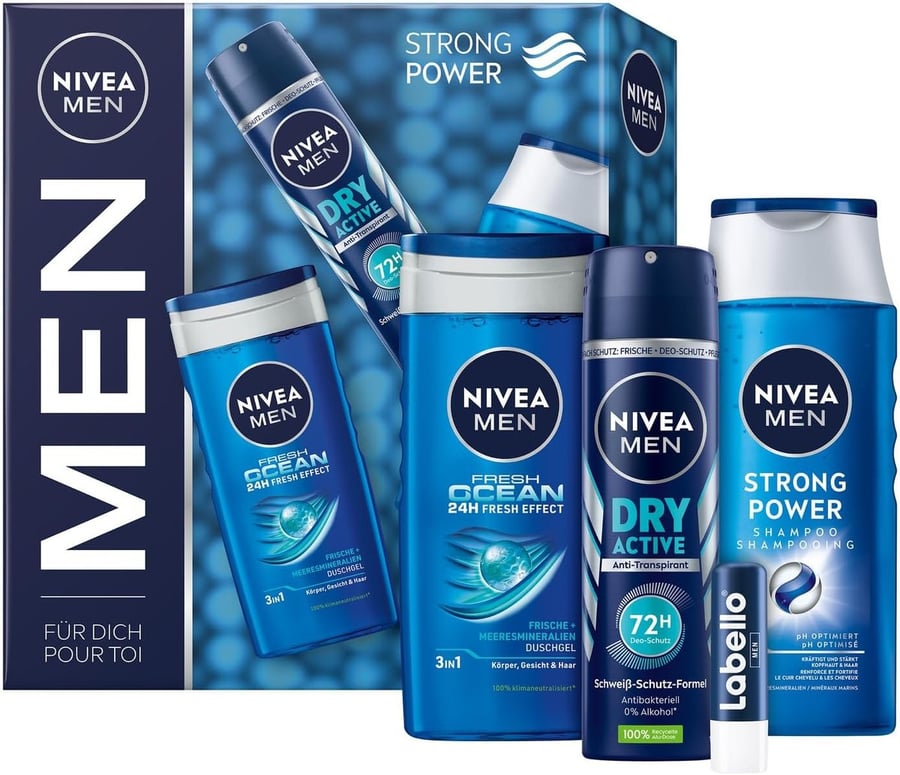 Nivea Men, Strong Power, подарочный набор гель+дезодорант+шампунь+помада
Nivea Men, Strong Power, подарочный набор гель+дезодорант+шампунь+помада