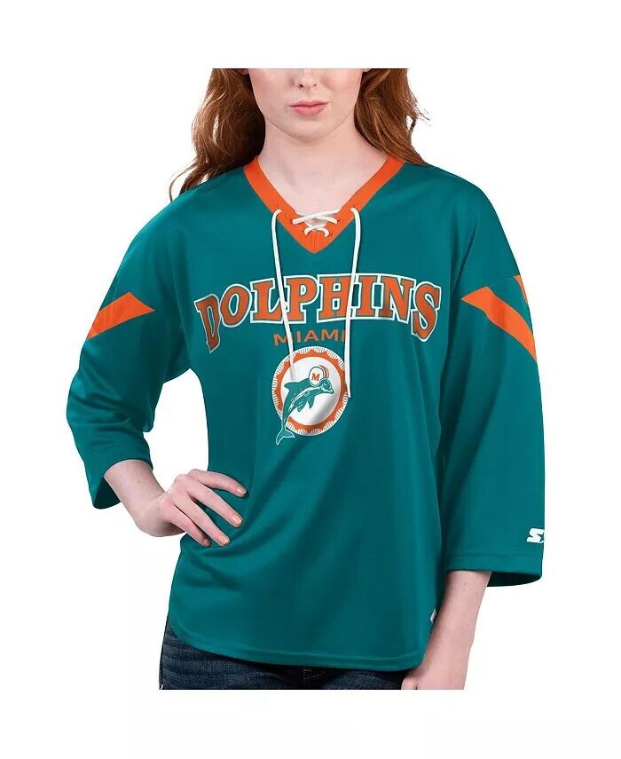 Женская футболка Aqua Miami Dolphins Rally со шнуровкой и рукавами 3/4 Starter, синий
Женская футболка Aqua Miami Dolphins Rally со шнуровкой и рукавами 3/4 Starter, синий