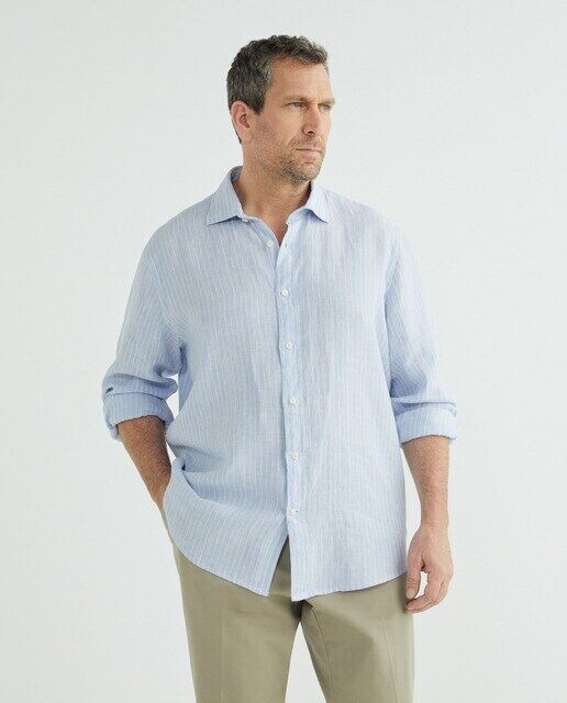 Мужская льняная спортивная рубашка классического кроя больших размеров Emidio Tucci, синий 
Мужская льняная спортивная рубашка классического кроя больших размеров Emidio Tucci, синий