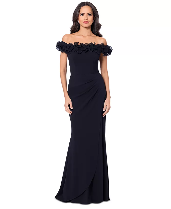 Женское платье с рюшами из ткани scuba-креп, с открытыми плечами, силуэт "приталенный-клеш" XSCAPE, черный
Женское платье с рюшами из ткани scuba-креп, с открытыми плечами, силуэт "приталенный-клеш" XSCAPE, черный