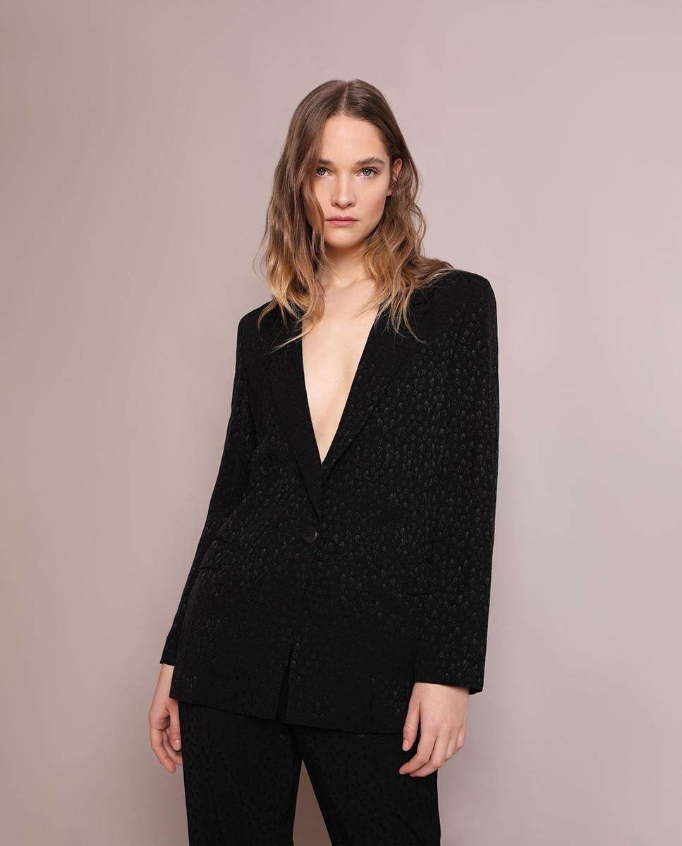 Женский пиджак с жаккардовым узором в виде черепа и воротником с лацканами Scalpers, черный
Женский пиджак с жаккардовым узором в виде черепа и воротником с лацканами Scalpers, черный