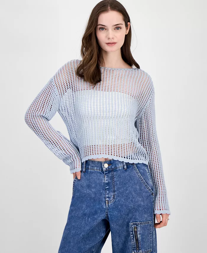 Женский мерцающий ажурный свитер Juniors Ultra Flirt, синий
Женский мерцающий ажурный свитер Juniors Ultra Flirt, синий