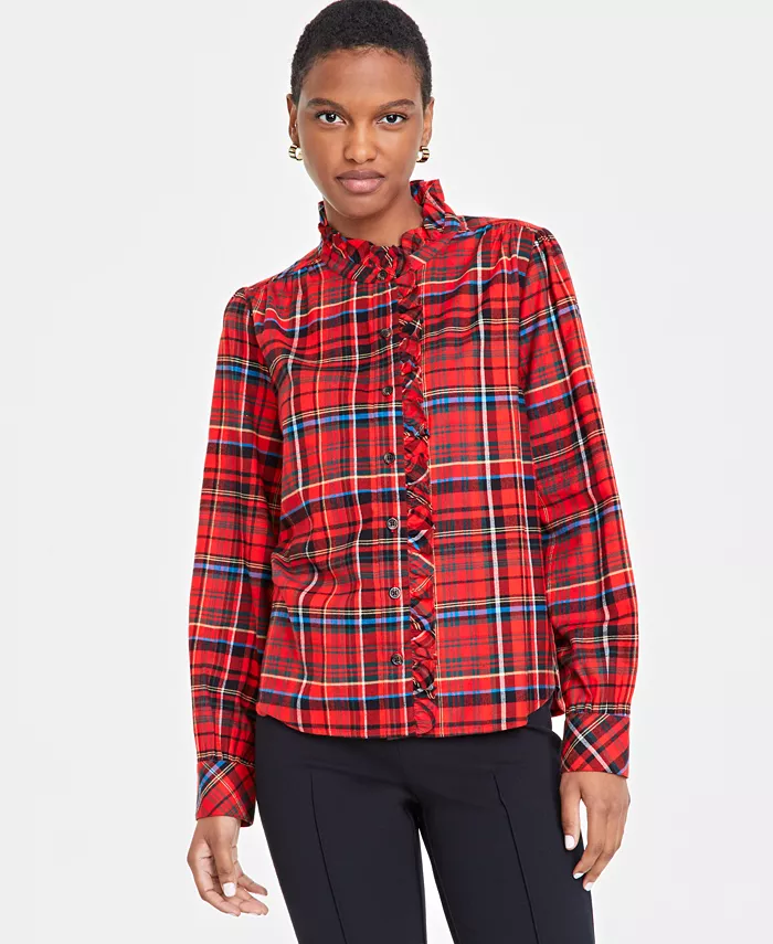 Женская праздничная клетчатая рубашка с оборками на воротнике On 34th, красный
Женская праздничная клетчатая рубашка с оборками на воротнике On 34th, красный