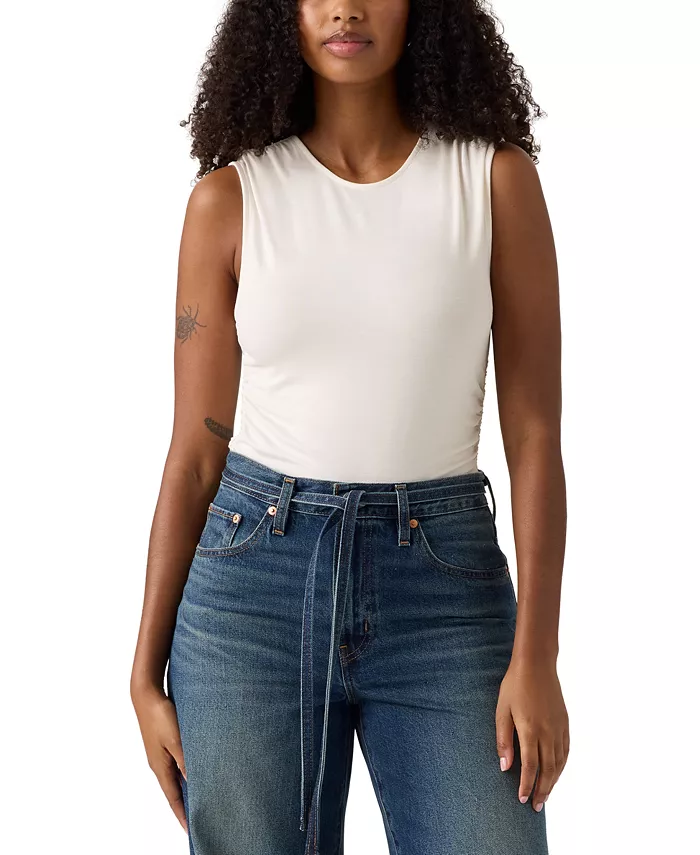 Премиальная женская топ без рукавов с рюшами и кристаллами Levi's, белый 
Премиальная женская топ без рукавов с рюшами и кристаллами Levi's, белый