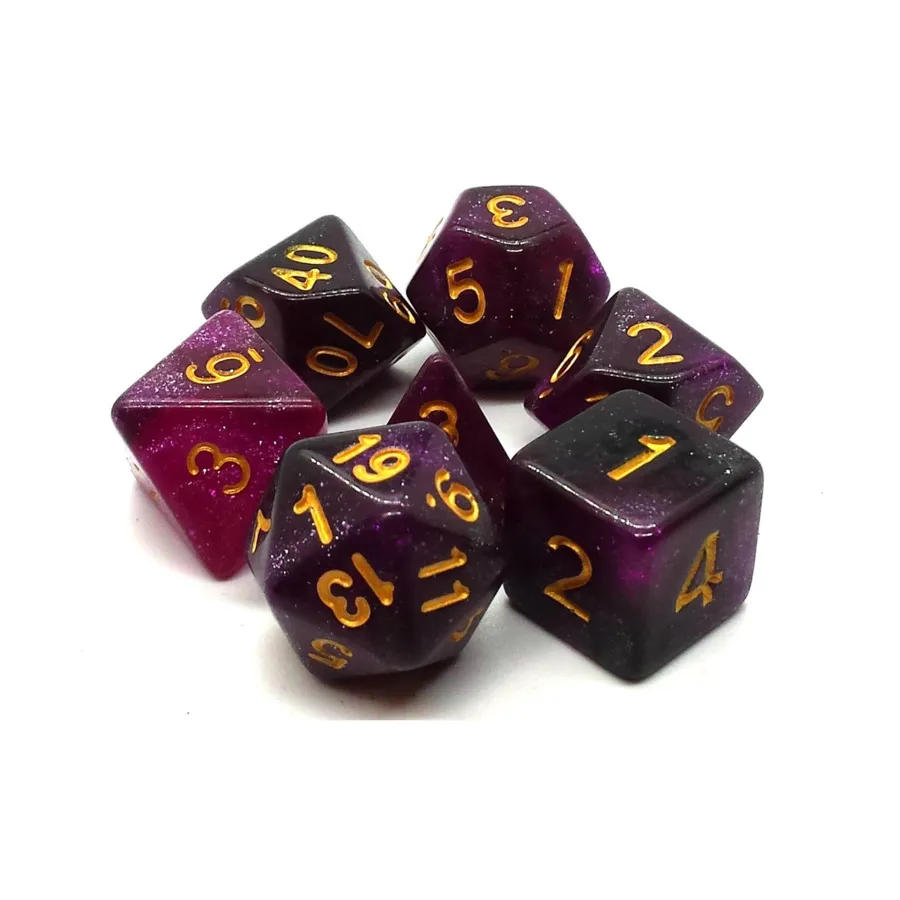 Поли-набор фиолетового и черного цвета с золотом (7), Acrylic-Resin Dice - Galaxy
Поли-набор фиолетового и черного цвета с золотом (7), Acrylic-Resin Dice - Galaxy