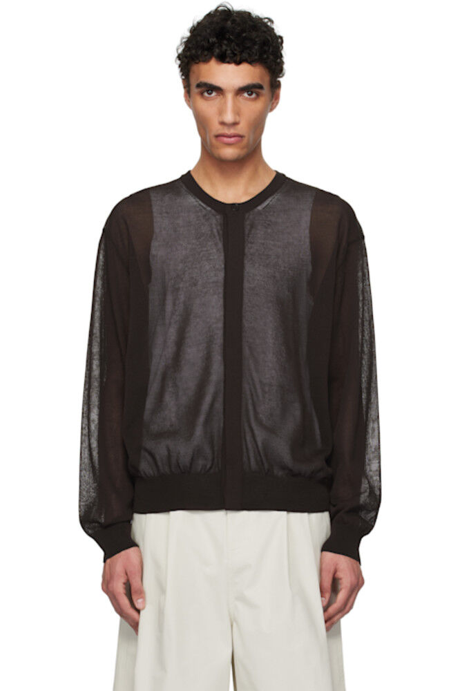 Коричневый прозрачный круглый кардиган AMOMENTO
Коричневый прозрачный круглый кардиган AMOMENTO