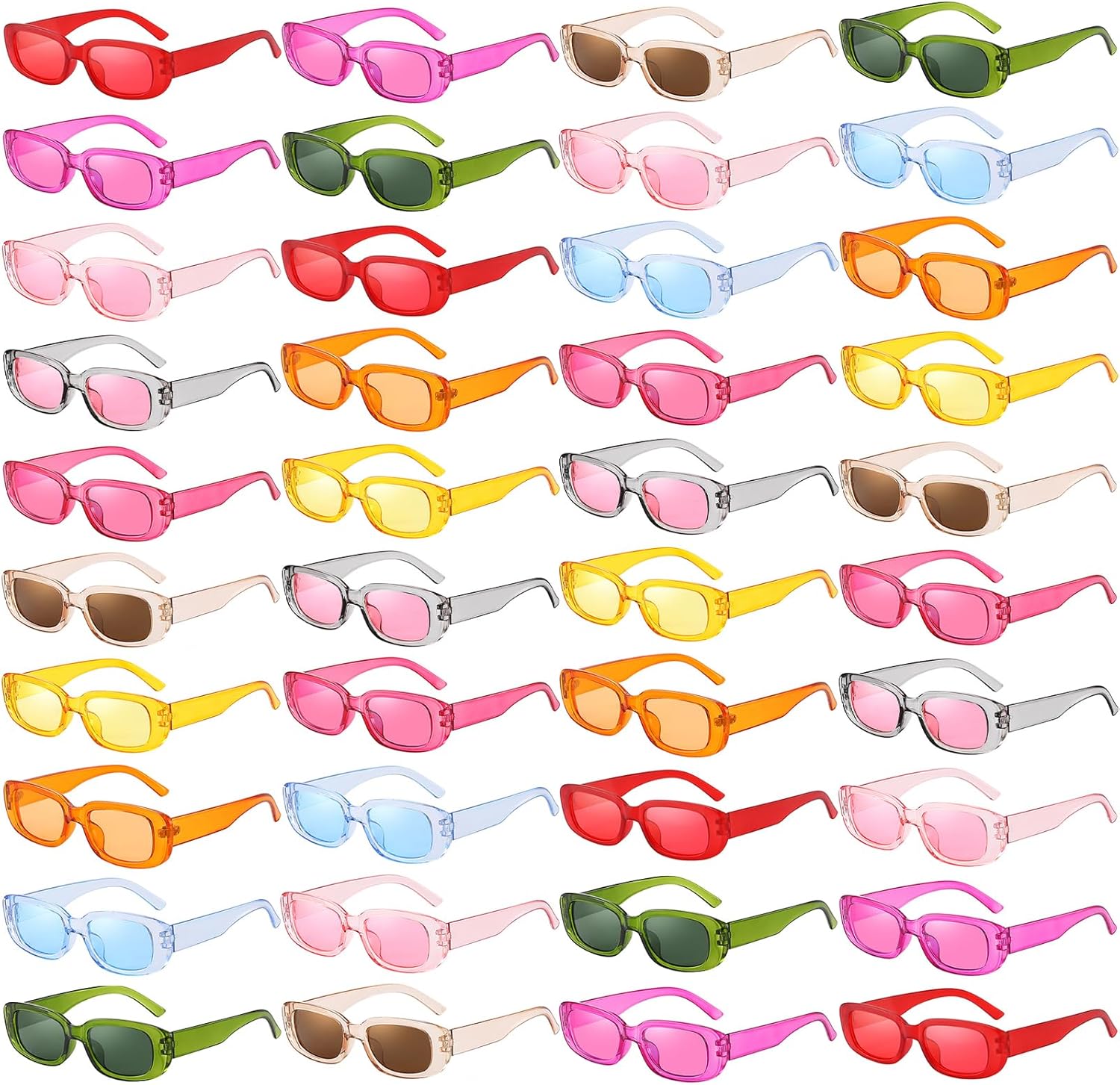 SUNOVELTIES Набор из 40 прямоугольных солнцезащитных очков для женщин, ретро-цветные квадратные очки, винтажные очки 90-х годов, универсальные для взрослых, 40 Transparent Color
SUNOVELTIES Набор из 40 прямоугольных солнцезащитных очков для женщин, ретро-цветные квадратные очки, винтажные очки 90-х годов, универсальные для взрослых, 40 Transparent Color