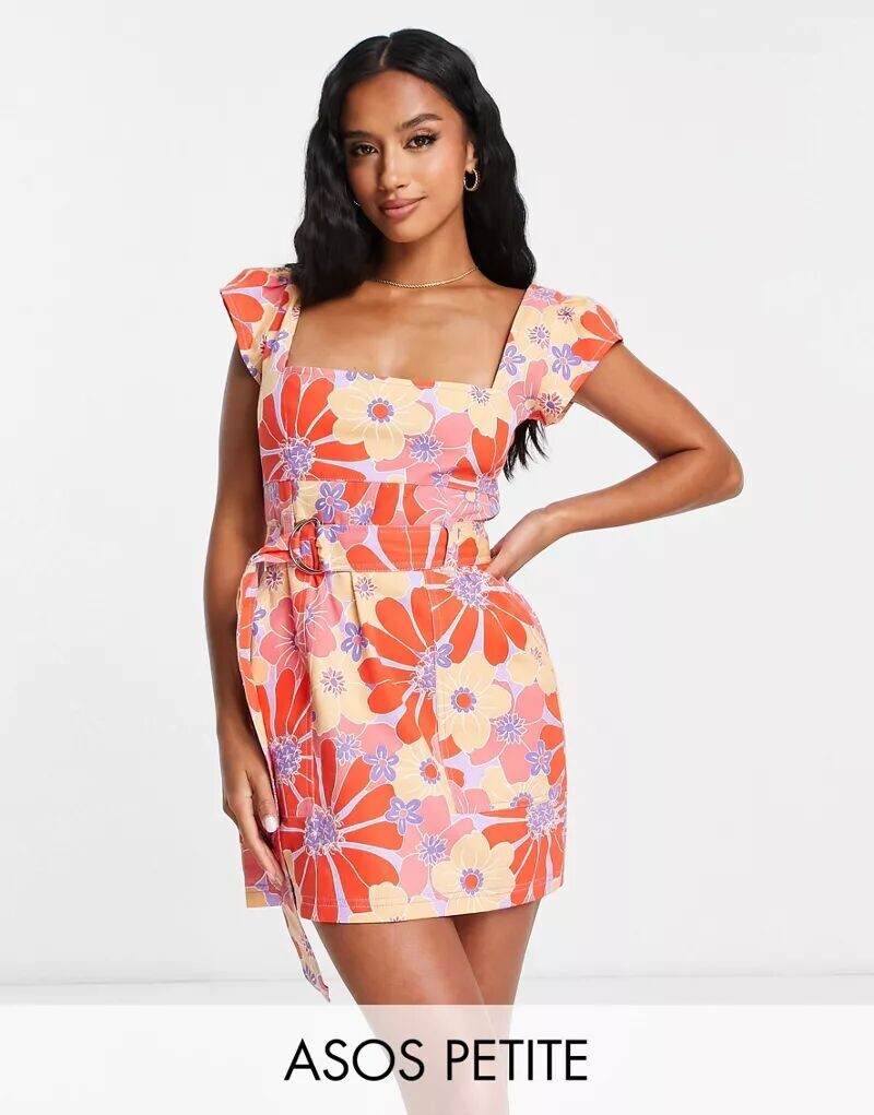 Платье мини из твила с поясом и квадратным вырезом ASOS DESIGN Petite в стиле ретро с цветочным принтом 
Платье мини из твила с поясом и квадратным вырезом ASOS DESIGN Petite в стиле ретро с цветочным принтом