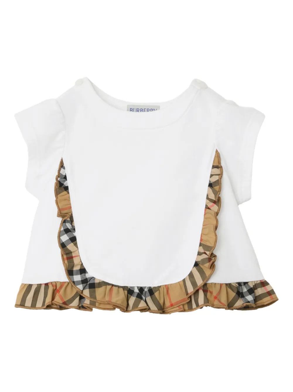 Футболка из эластичного хлопка в клетку с оборками Burberry Kids, белый
Футболка из эластичного хлопка в клетку с оборками Burberry Kids, белый