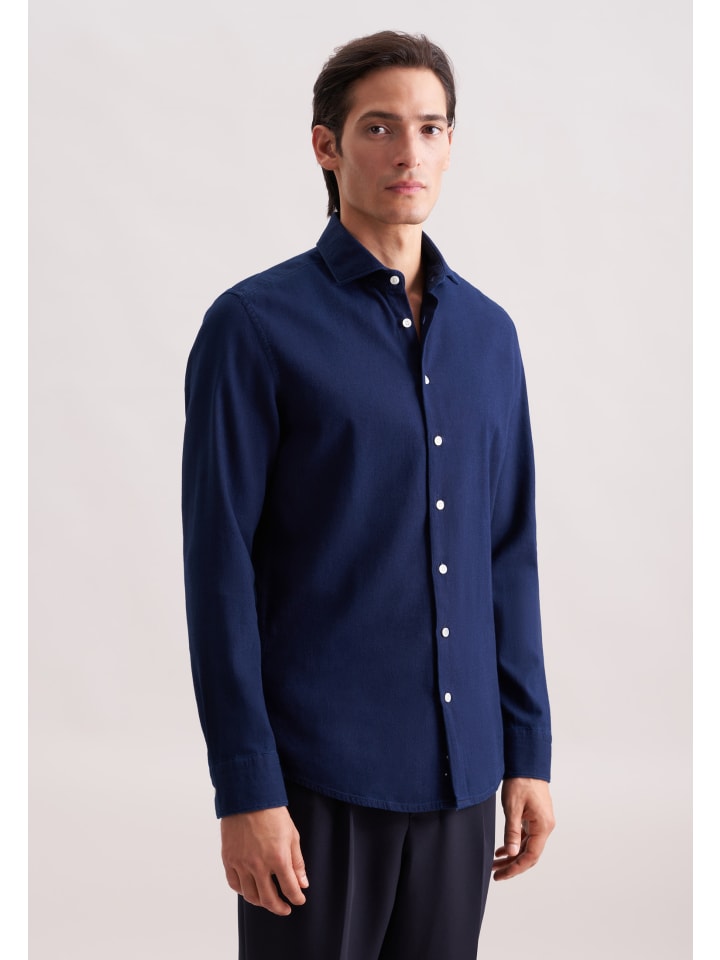 Повседневная облегающая рубашка темно-синего цвета Seidensticker
Повседневная облегающая рубашка темно-синего цвета Seidensticker