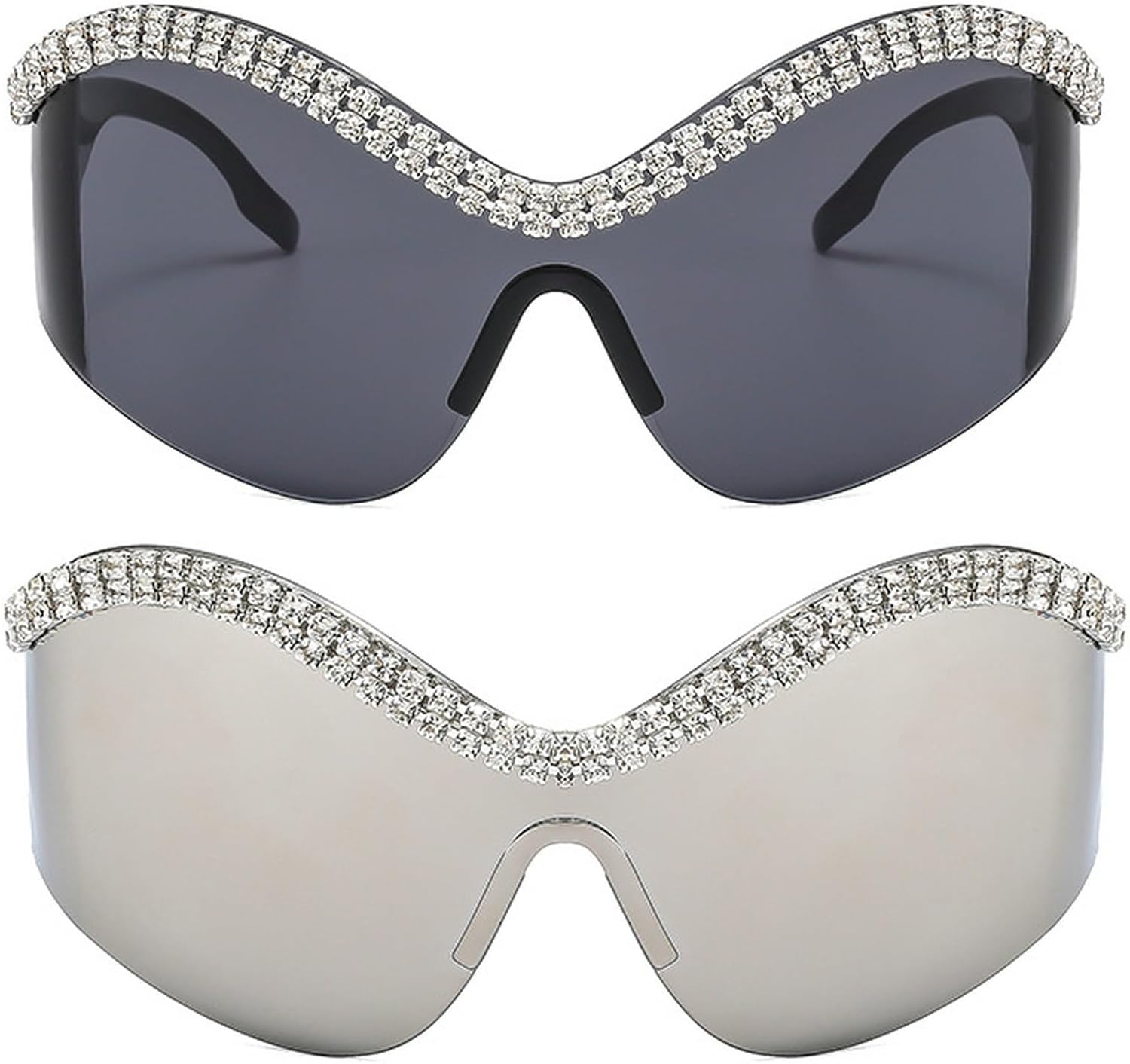Модные солнцезащитные очки-маска со стразами для женщин и мужчин, большие, серебристые, зеркальные, футуристические, в форме щита, с бриллиантовым блеском mincl, 2pcs-black&silver
Модные солнцезащитные очки-маска со стразами для женщин и мужчин, большие, серебристые, зеркальные, футуристические, в форме щита, с бриллиантовым блеском mincl, 2pcs-black&silver