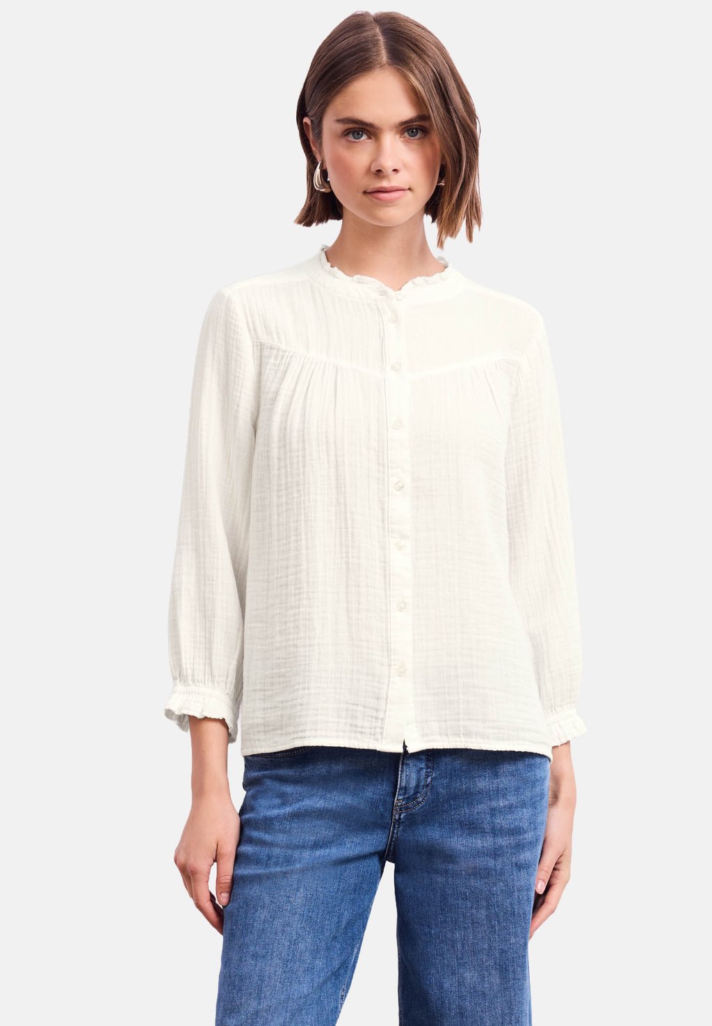 Блузка на пуговицах MIT RÜSCHEN Street One Studio, белый 
Блузка на пуговицах MIT RÜSCHEN Street One Studio, белый