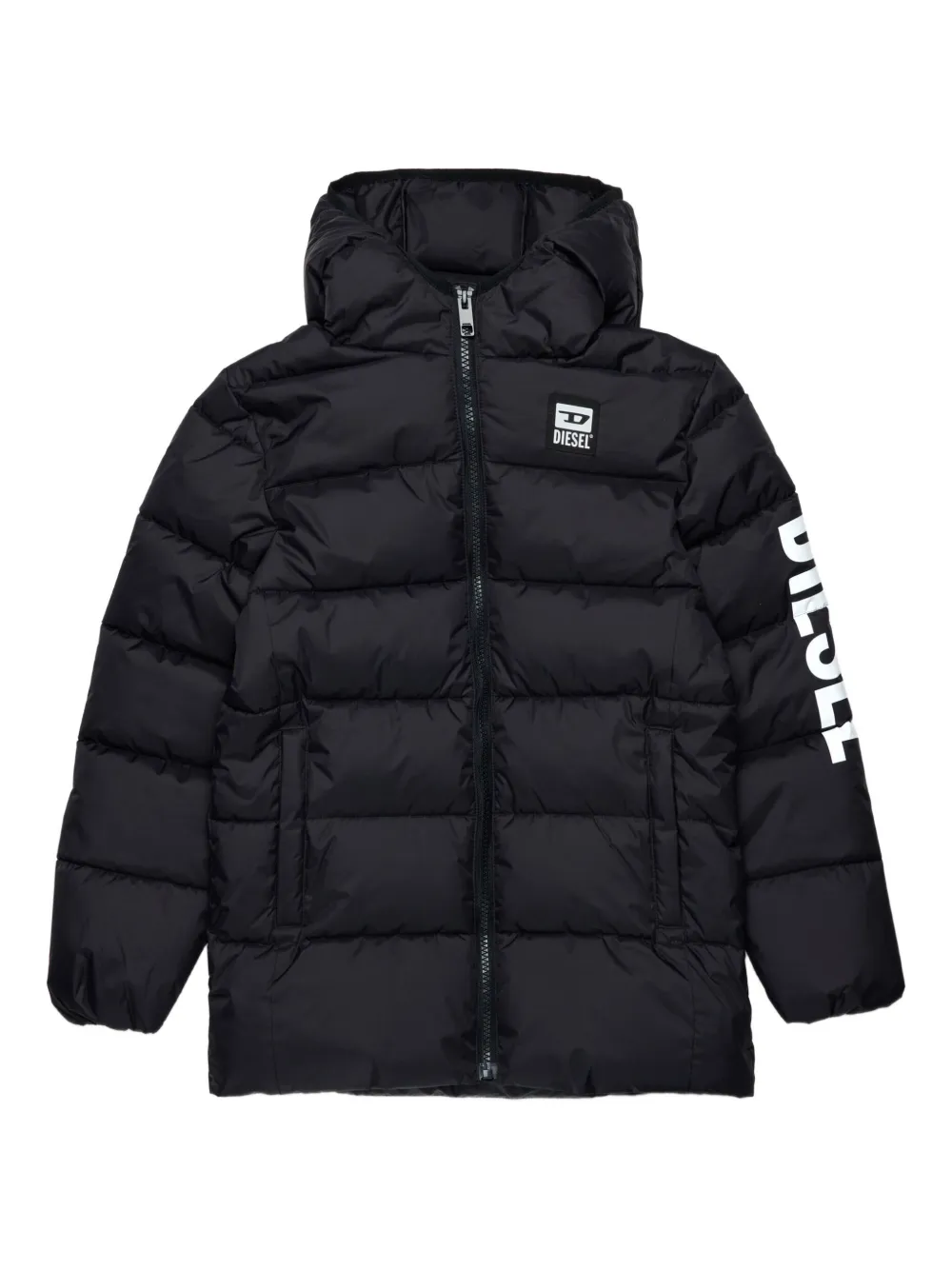 Стеганый пуховик с логотипом Diesel Kids, черный
Стеганый пуховик с логотипом Diesel Kids, черный