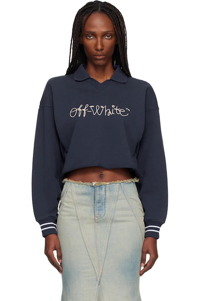 Off-White Темно-Синий поло-свитер с вышитой надписью
Off-White Темно-Синий поло-свитер с вышитой надписью