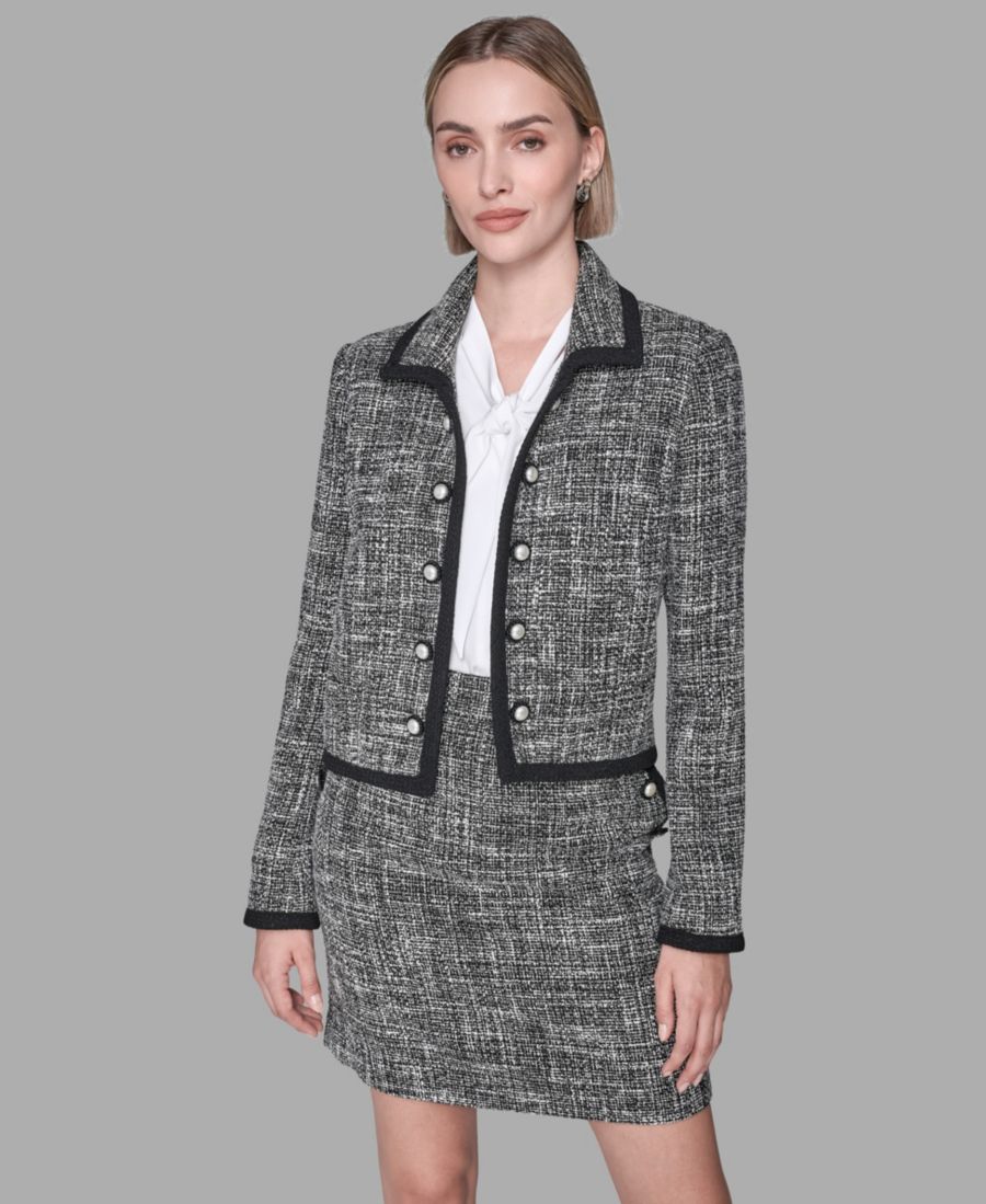 Женская укороченная куртка с воротником и открытой передней частью KARL LAGERFELD PARIS, Black/Soft White
Женская укороченная куртка с воротником и открытой передней частью KARL LAGERFELD PARIS, Black/Soft White