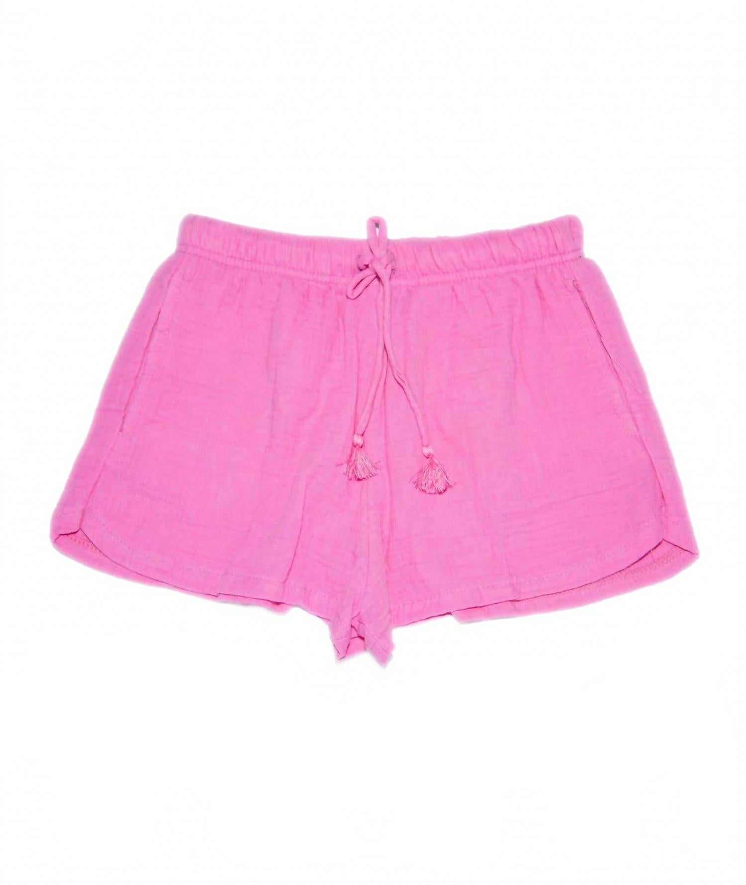 Детские шорты Maura с карманами и кисточками из газа в розовом цвете Zoey
Детские шорты Maura с карманами и кисточками из газа в розовом цвете Zoey