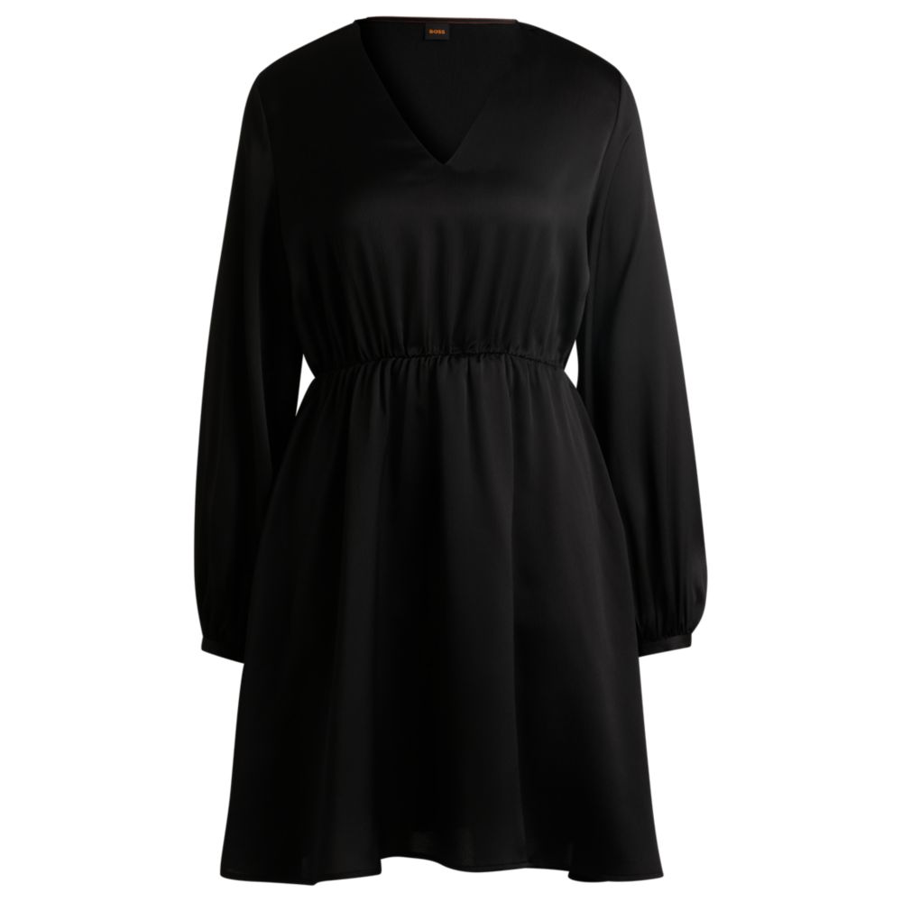 Платье с V-образным вырезом из кованого атласа BOSS, черный
Платье с V-образным вырезом из кованого атласа BOSS, черный