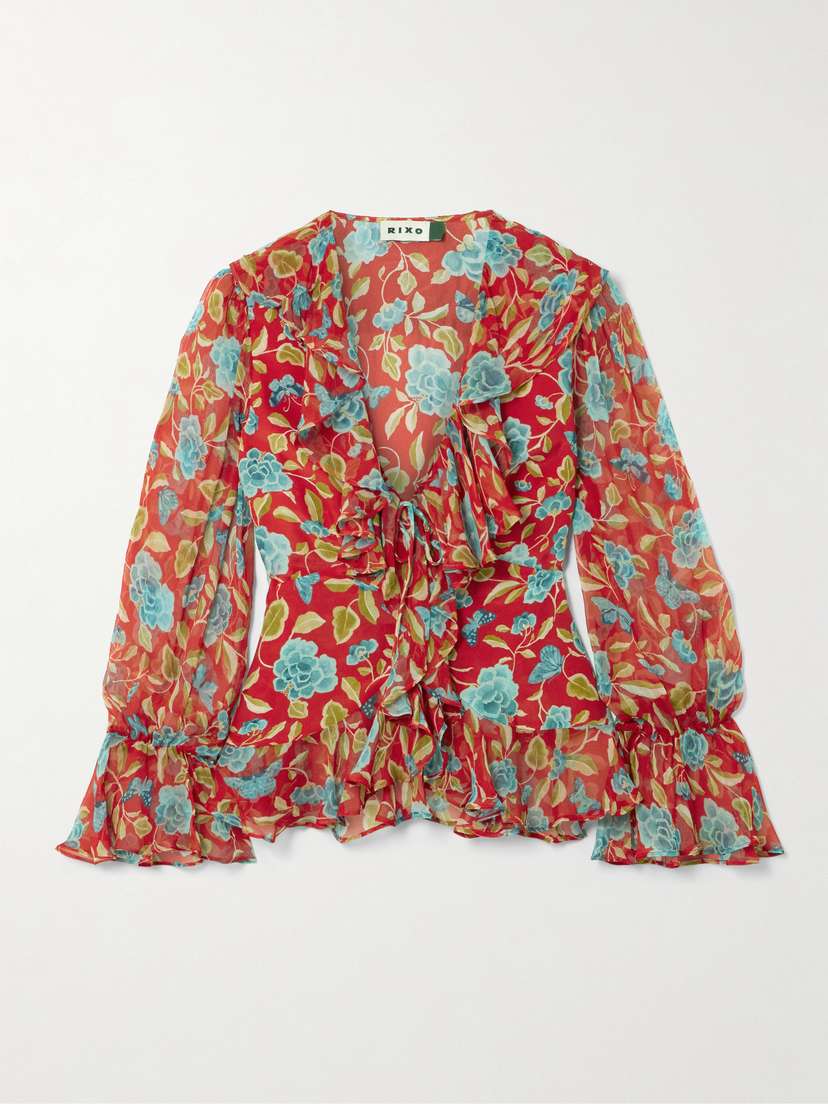 Блузка Ami из шелкового крепона с цветочным принтом и оборками Rixo, красный
Блузка Ami из шелкового крепона с цветочным принтом и оборками Rixo, красный