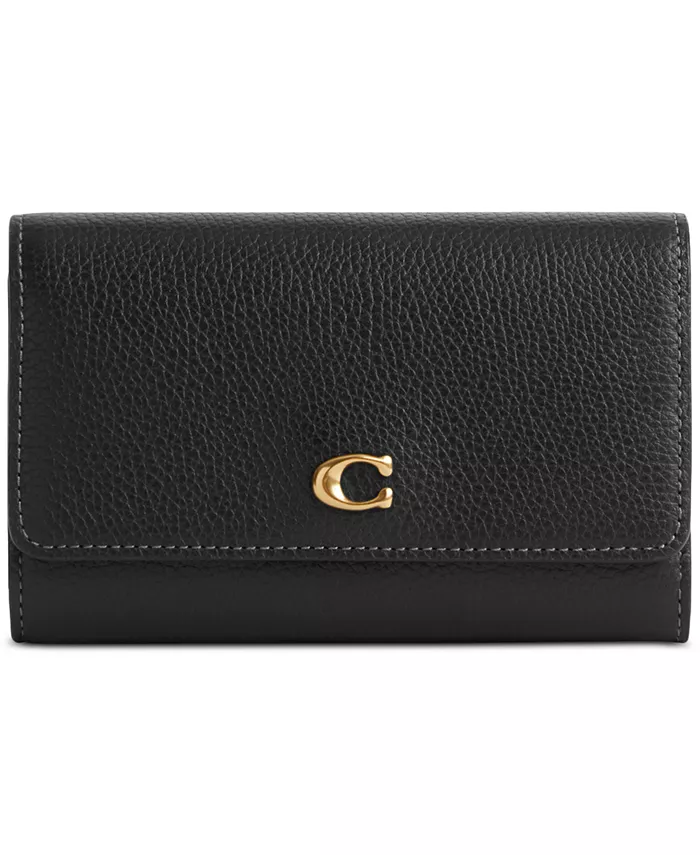 Кожаный кошелек Essential Medium Flap COACH, черный 
Кожаный кошелек Essential Medium Flap COACH, черный