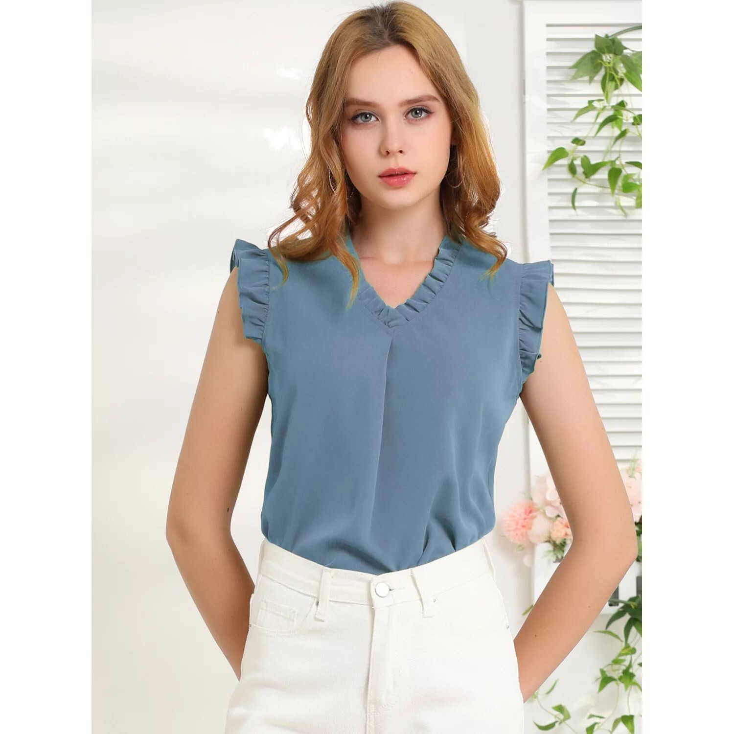 Женские блузки без рукавов с рюшами. Винтажные рабочие деловые топы 1950-х годов. ALLEGRA K, белый
Женские блузки без рукавов с рюшами. Винтажные рабочие деловые топы 1950-х годов. ALLEGRA K, белый