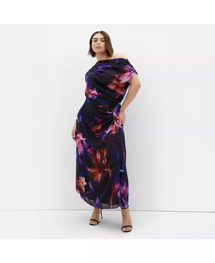 Женское платье макси больших размеров с ярким принтом CITY CHIC, синий 
Женское платье макси больших размеров с ярким принтом CITY CHIC, синий