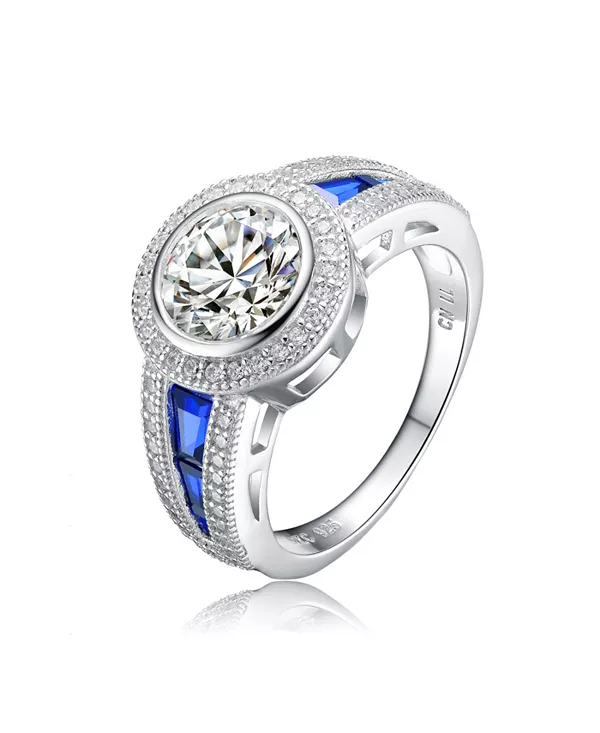 Кольцо из стерлингового серебра с покрытием из белого золота, с разноцветными камнями на ободке и круглыми кубическими цирконами Genevive, blue
Кольцо из стерлингового серебра с покрытием из белого золота, с разноцветными камнями на ободке и круглыми кубическими цирконами Genevive, blue