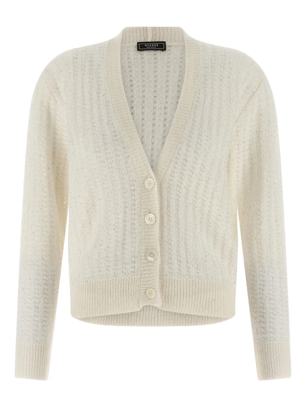 Трикотажный кардиган с аппликацией из пайеток Peserico, белый
Трикотажный кардиган с аппликацией из пайеток Peserico, белый