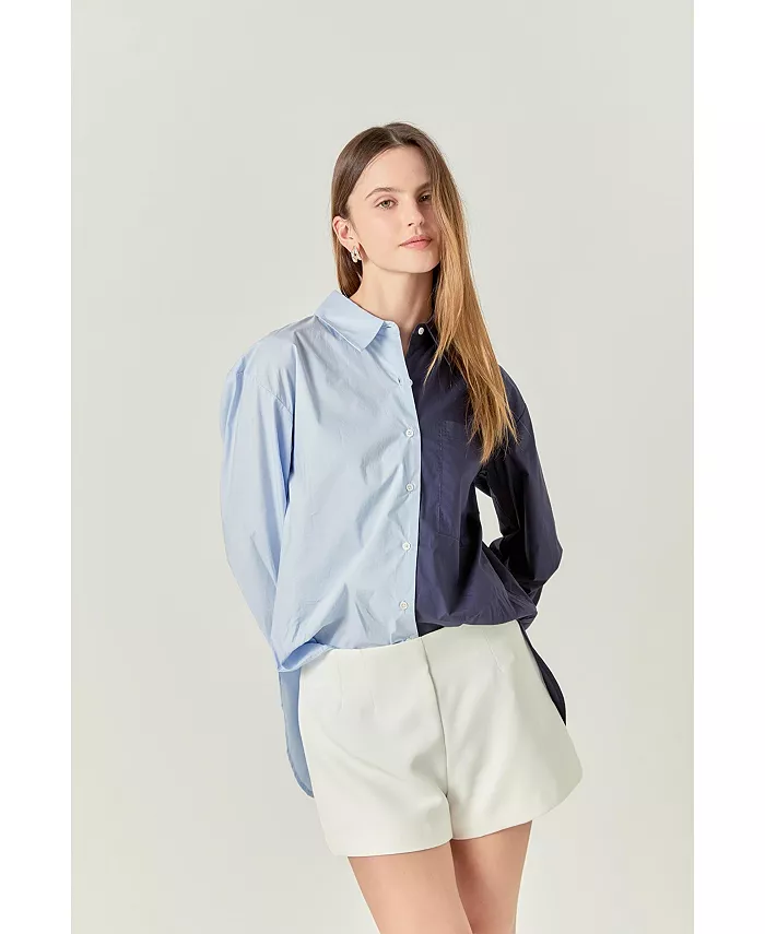 Женская рубашка в стиле колорблок English Factory, синий
Женская рубашка в стиле колорблок English Factory, синий