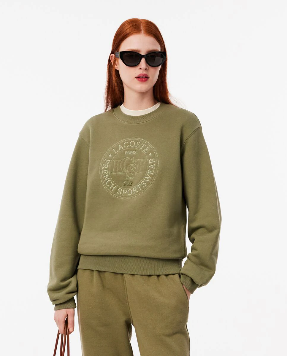 Женская вышитая хлопковая толстовка Lacoste, военный зеленый
Женская вышитая хлопковая толстовка Lacoste, военный зеленый