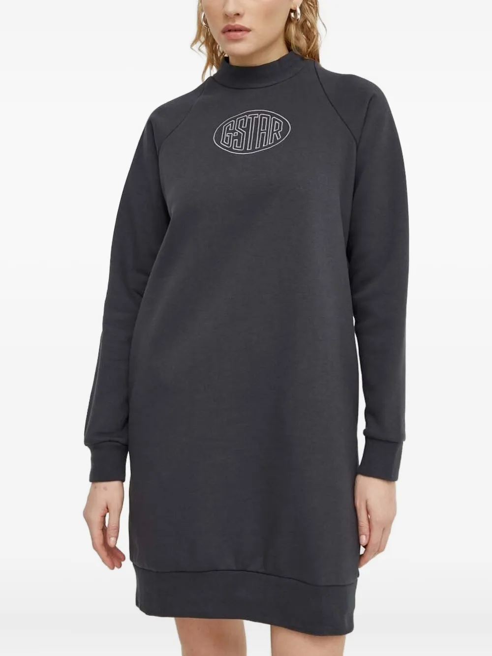 Платье мини с высоким воротником и логотипом G-Star RAW, серый 
Платье мини с высоким воротником и логотипом G-Star RAW, серый