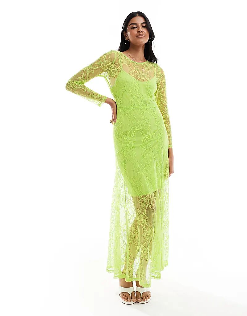 Платье макси из прозрачного кружева с длинными рукавами цвета лайма
Платье макси из прозрачного кружева с длинными рукавами цвета лайма