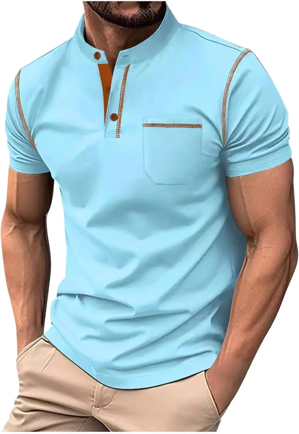 Мужская футболка поло с коротким рукавом и воротником V-образной формы
Мужская футболка поло с коротким рукавом и воротником V-образной формы