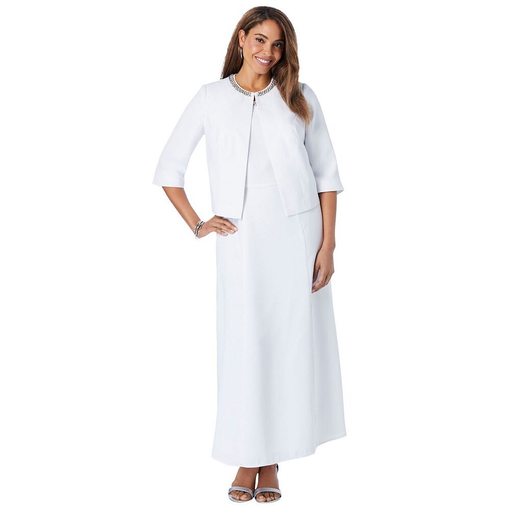 Jessica London Женское платье-жакет из 2 предметов больших размеров с бисером, цвет White Beaded Neck
Jessica London Женское платье-жакет из 2 предметов больших размеров с бисером, цвет White Beaded Neck